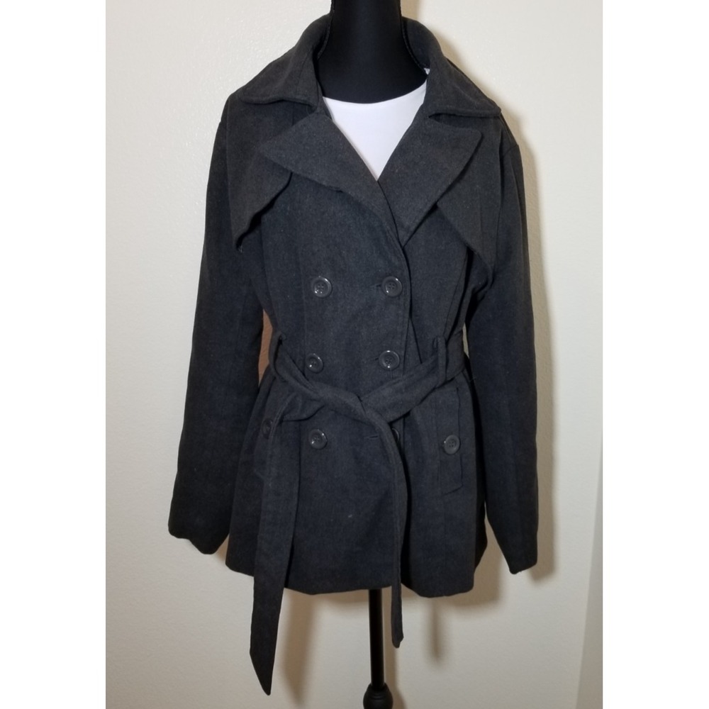 Ambiance Womens 1XL Gray Peacoat Wool Retro Business Preppy Minimalist Old Money
